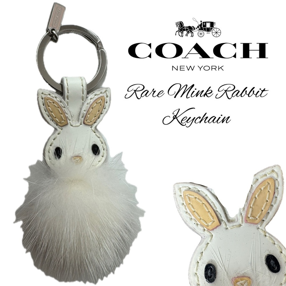 Coach Mink Hair White Patent Leather Rare Fob Easter Keychain